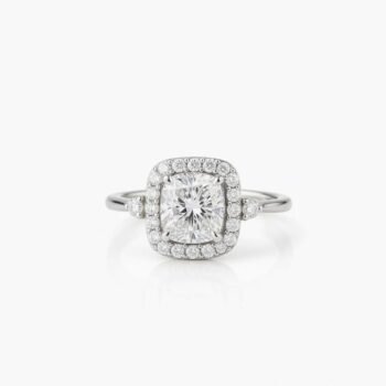 Cushion Cut 2.50ct EF VS1 Certified CVD Lab Diamond Halo Ring with Side Accents in 18K White Gold – Vintage Style Engagement Ring  IGI Certified