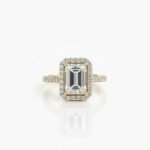 Emerald Cut 3ct EF VS1 Certified CVD Lab Diamond Halo Ring with Diamond Accented Band in 18K Gold – Elegant Engagement Ring  IGI Certified