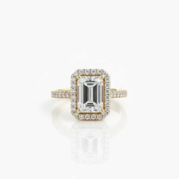 Emerald Cut 3ct EF VS1 Certified CVD Lab Diamond Halo Ring with Diamond Accented Band in 18K Gold – Elegant Engagement Ring  IGI Certified