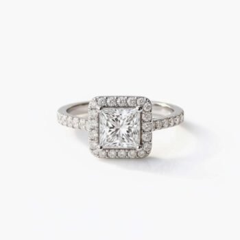 Princess Cut 2.50ct EF VS1 Lab-Grown Diamond Halo Ring in 18K White Gold – Classic Band  IGI Certified
