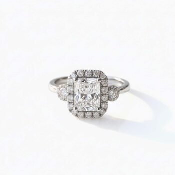 Radiant Cut 1.50ct EF VS1 Lab-Grown Diamond Halo Ring in 18K White Gold – Side Accents  IGI Certified