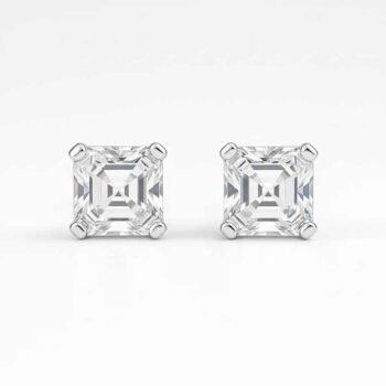 3.00ctw Asscher Cut Lab Grown Diamond Stud Earrings in 10K White Gold