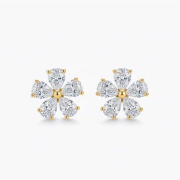 2.00ctw Pear Cut Lab Grown Diamond Flower Stud Earrings in 18k Rose Silver – IGI Certified
