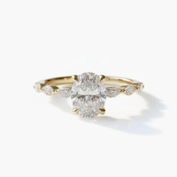 1.85 CTW Oval Cut CVD Diamond Engagement Ring in 10K Gold | Marquise Side Stones | IGI Certified