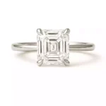 Asscher cut lab-grown diamond solitaire ring in white gold – front angle view