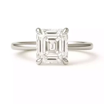 Asscher cut lab-grown diamond solitaire ring in white gold – front angle view