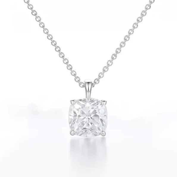 Cushion cut lab-grown diamond pendant necklace in 10K white gold on cable chain