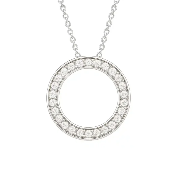 Round open circle pendant necklace with pave-set lab-grown diamonds