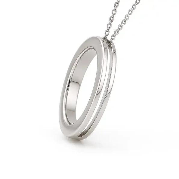 Minimalist white gold round pendant necklace with sleek modern loop design