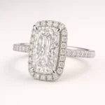 Elongated cushion cut halo lab grown diamond engagement ring in white gold – front angle