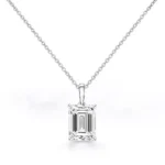 Emerald cut lab-grown diamond pendant necklace in 14K white gold with classic claw prong setting