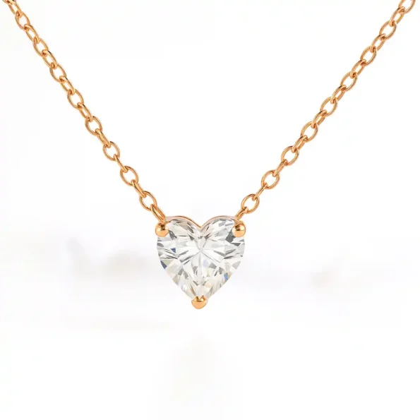 Heart-shaped lab-grown diamond necklace in rose gold chain – minimalist solitaire pendant