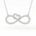 Infinity heart necklace with lab-grown diamonds in white gold – front view