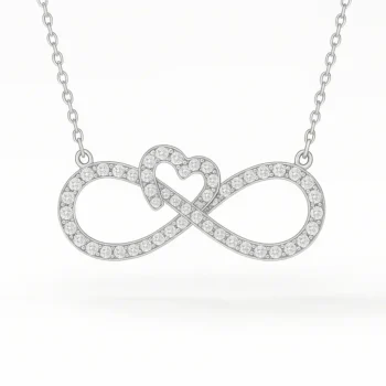 Infinity heart necklace with lab-grown diamonds in white gold – front view