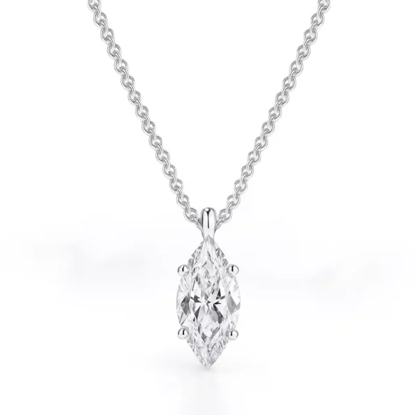 Marquise cut lab-grown diamond solitaire pendant necklace in white gold