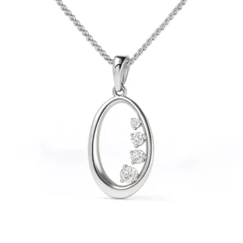 Front view of 4-stone journey pendant necklace in polished oval frame with lab-grown diamonds in white gold