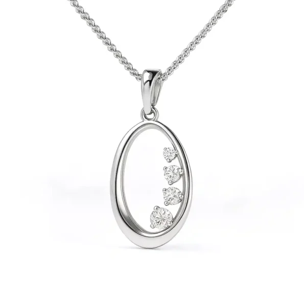 Front view of 4-stone journey pendant necklace in polished oval frame with lab-grown diamonds in white gold