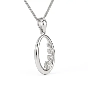 Side angle of oval-shaped journey necklace with prong-set round lab-grown diamonds in white gold