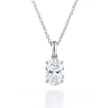 Oval cut lab-grown diamond solitaire pendant necklace in white gold