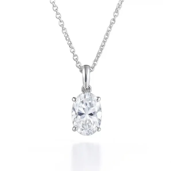 Oval cut lab-grown diamond solitaire pendant necklace in white gold