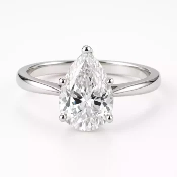 Pear cut lab-grown diamond solitaire ring in white gold – elegant front view with prong setting
