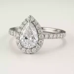 Pear cut halo lab-grown diamond engagement ring in white gold – front view