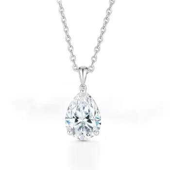 Pear cut lab-grown diamond solitaire pendant necklace in white gold with classic prong setting