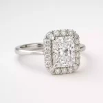 Radiant cut halo lab grown diamond engagement ring in white gold