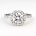 1.50ct Round Cut Lab Grown Diamond Halo Engagement Ring in White Gold – Front View