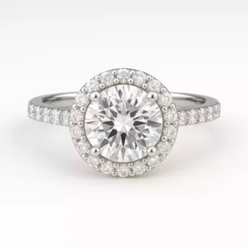 1.50ct Round Cut Lab Grown Diamond Halo Engagement Ring in White Gold – Front View