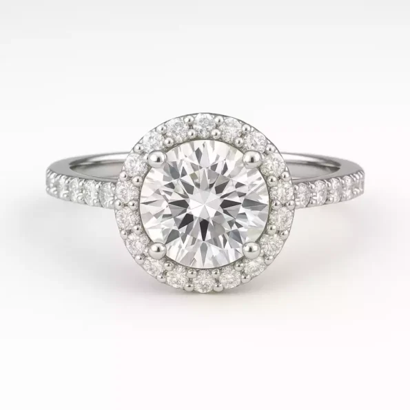 1.50ct Round Cut Lab Grown Diamond Halo Engagement Ring in White Gold – Front View