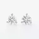 Round brilliant cut lab diamond stud earrings in three-prong setting – front view on white background