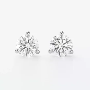 Round brilliant cut lab diamond stud earrings in three-prong setting – front view on white background