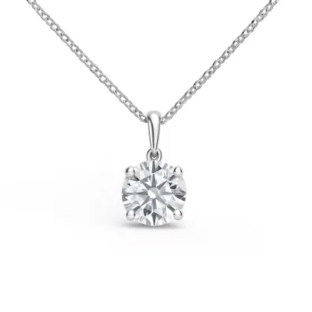 Round cut lab grown diamond solitaire pendant necklace in white gold