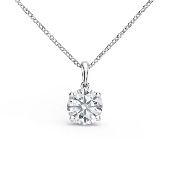 Round cut lab grown diamond solitaire pendant necklace in white gold