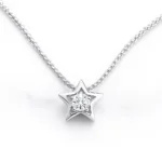 Star-shaped lab-grown diamond pendant necklace in 14k white gold with brilliant round center stone