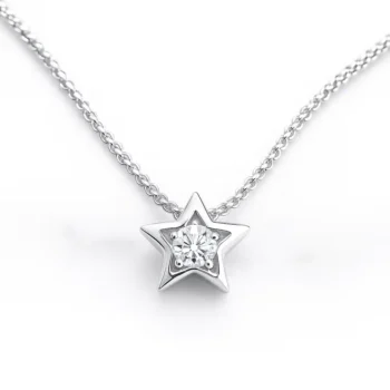 Star-shaped lab-grown diamond pendant necklace in 14k white gold with brilliant round center stone