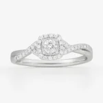 Round Cut Halo Diamond Engagement Ring with Twisted Pave Shank in White Gold