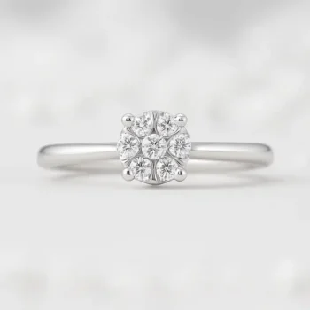 Front view of round cluster diamond ring in white gold with brilliant cut lab-grown diamonds