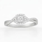 1.10 CTW Round Cut Twisted Halo CVD Diamond Ring in 10K/14K/18K White Gold for Women