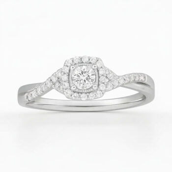 1.10 CTW Round Cut Twisted Halo CVD Diamond Ring in 10K/14K/18K White Gold for Women
