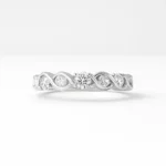 Round cut diamond twist band ring in white gold - front view