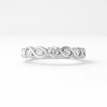 Round cut diamond twist band ring in white gold - front view