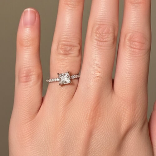 1.30 CTW Princess Cut CVD Diamond Ring in 10K/14K/18K White Gold | Pave Band | SGL Certified photo review