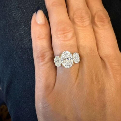 5.00 Ct Oval Three Stone Diamond Engagement Ring in 14K Gold (E-F/VS1) photo review