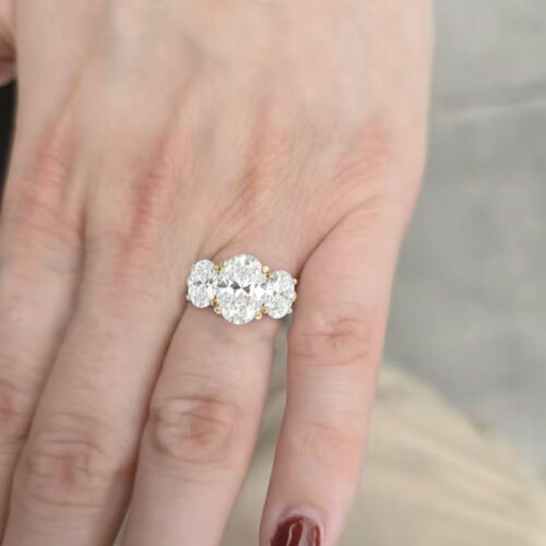 5.00 Ct Oval Three Stone Diamond Engagement Ring in 14K Gold (E-F/VS1) IGI Certified photo review