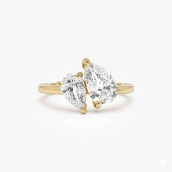 Toi et Moi Lab Grown Diamond Ring, 14K Gold 2.05 ctw Double Pear Shape Lab Grown Diamond Engagement Ring, You & Me Ring, Anniversary Gift