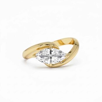 1.0ct Marquise Cut Solitaire Engagement Ring - Bypass Yellow Gold Setting