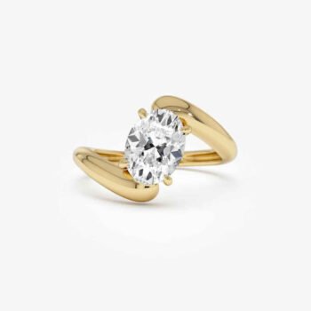 1.50ct Oval Cut Solitaire Engagement Ring - Modern Bypass Yellow Gold