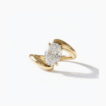 1.50ct Oval Cut Solitaire Engagement Ring - Modern Bypass Yellow Gold IGI Certified